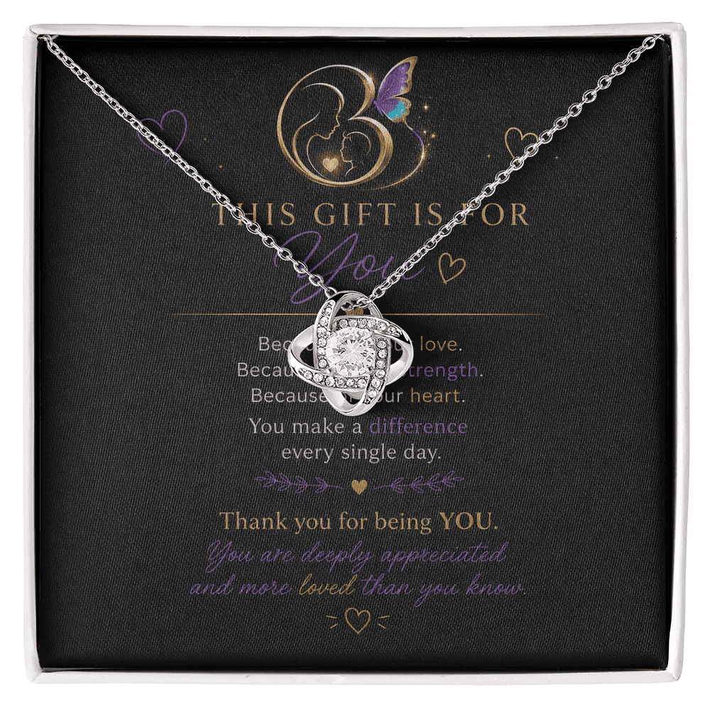 14K white gold Eternal Hope Necklace displayed over a heartfelt message card in a premium gift box
